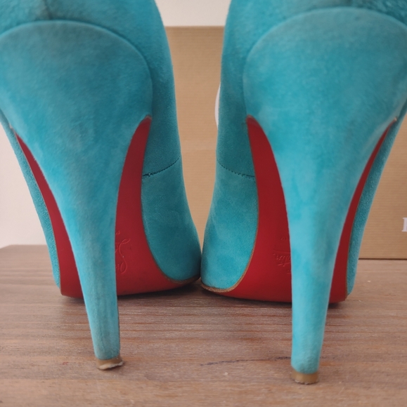 Christian Louboutin Riviera turquoise Ron Ron 100 suede red bottom heels 40/ 9 - Picture 8 of 12